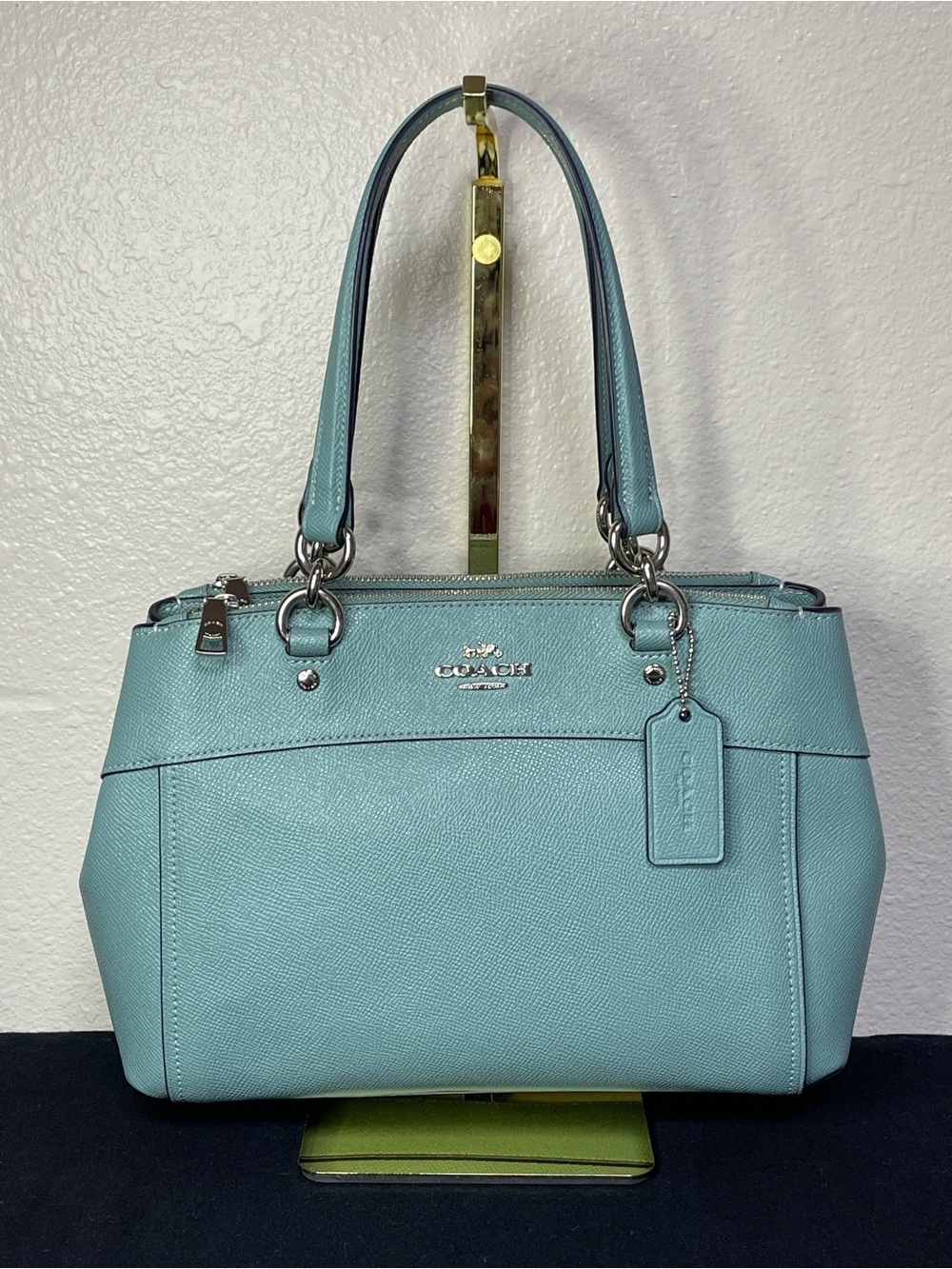 Coach Mini Brooke Carryall Satchel Crossgrain Leather in Aquamarine